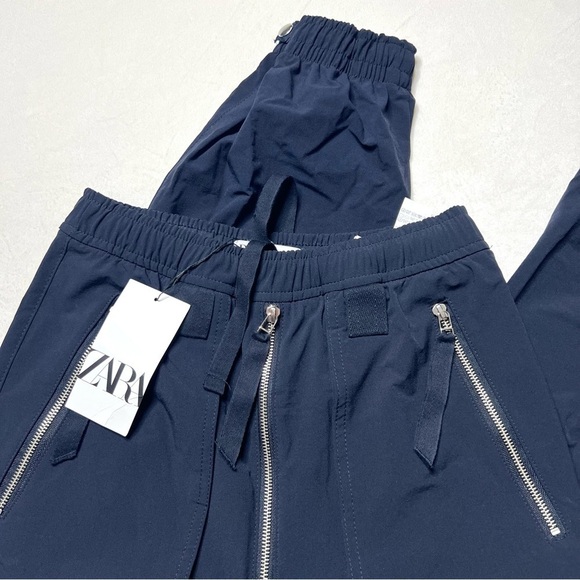 Zara Cargo Trousers With Zips Blue NWT - Picture 7 of 12